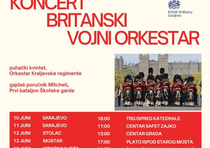Britanski vojni orkestar nastupima širom Bosne i Hercegovine promoviše zajedništvo kroz muziku