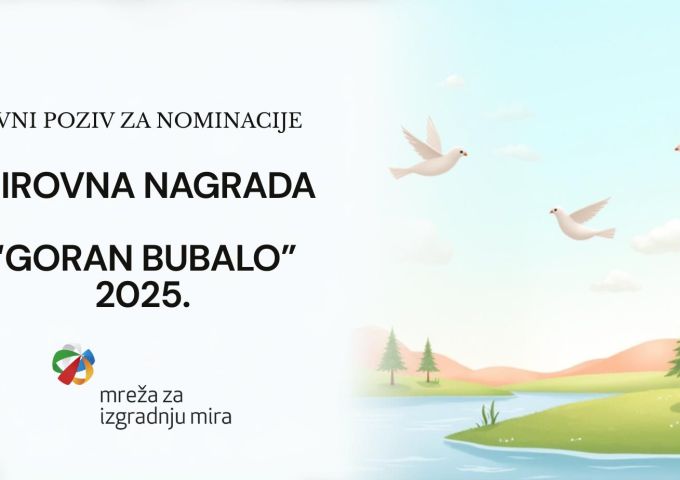 MIROVNA NAGRADA „GORAN BUBALO“ 2025. JAVNI POZIV ZA NOMINACIJE