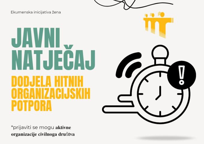 Javni natječaj za dodjelu hitnih organizacijskih potpora