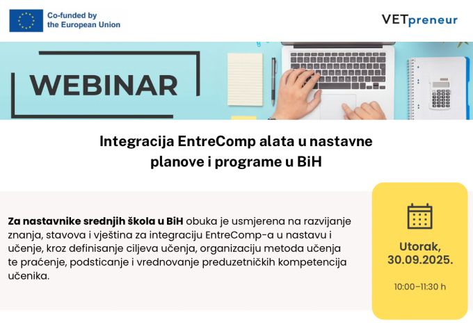Webinar za nastavnike srednjih škola u BiH: Integracija EntreComp okvira u nastavu