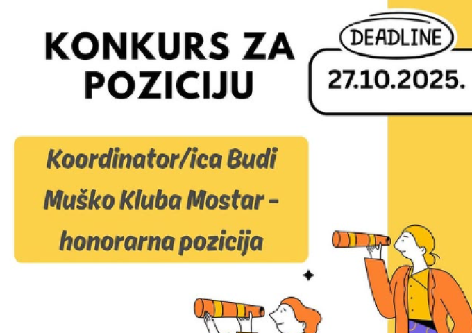 Udruženje Okret/Spin traži Koordinatora/icu Budi Muško Kluba Mostar!