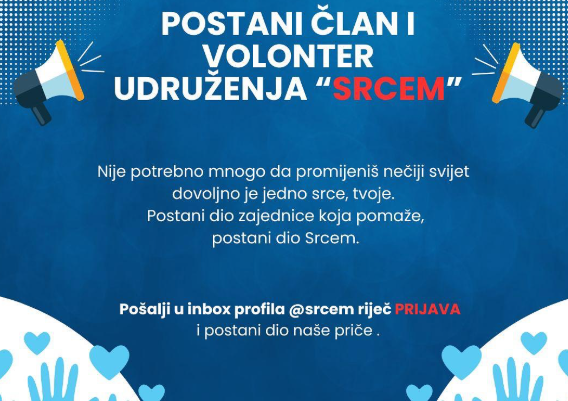 Postani član i volonter udruženja "Srcem"