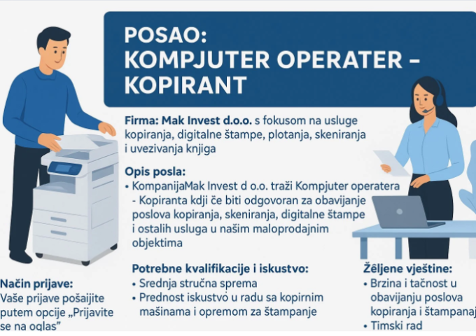 Kompjuter operater - Kopirant (m/ž)