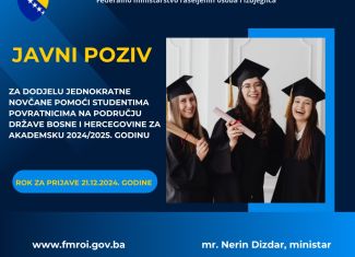 Javni poziv Federalnog ministarstva raseljenih osoba i izbjeglica za dodjelu jednokratne pomoći