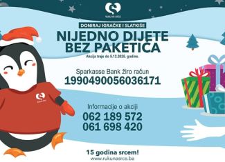 Udruženje “Ruku na srce” 15. put pokreće akciju “Nijedno dijete bez paketića”.