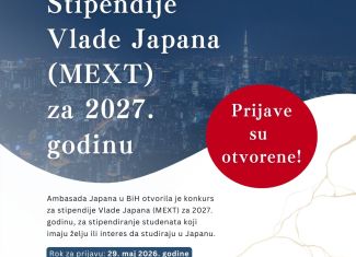 Otvoren konkurs za stipendije Vlade Japana (MEXT) za 2027. godinu