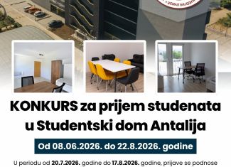 Studentski dom antalija – Otvoren konkurs za prijem studenata