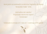 Javni poziv za nominacije za Nagradu i priznanja za promicanje mirotvorstva "Krunoslav Sukić“ 2026.