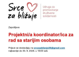 Udruga „Srce za bližnje“: Projektni koordinator/koordinatorica za rad sa starijim osobama